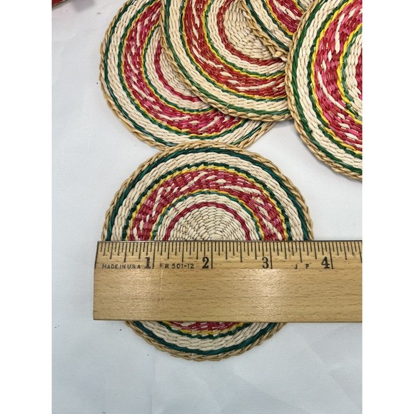 Vintage Wicker Rattan Coasters with Woven Basket Holder 8 Drink Mats Xmas‎ Theme - Picture 8 of 8